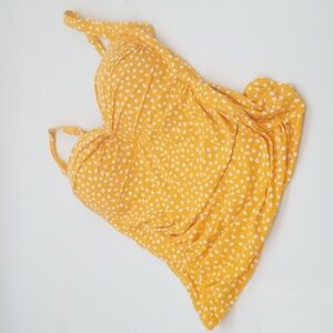 Niptuck Polka Dot Bandeau Neckline Shirred Tankini Top Yellow 12